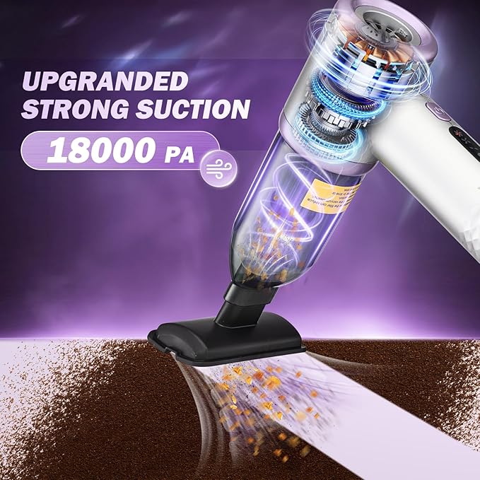 Mini Vacuum Cleaner 3 in 1 Cordless Handheld Vacuum Cleaners 18000Pa High Power Car Vacuum Cleaner with Brushless MotorAdjustable Car Vaccum Portable for CarsDesktop (Sliver and Purple)