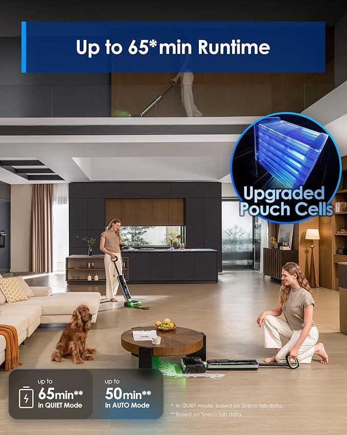 Tineco Floor ONE S7 Master Wet Dry Vacuum Cleaner 23kPa Suction Vacuum Mop with DustReveal Green Headlight 65 Min Runtime 185°F Flashdry 3.9inch Ultra-Slim Stretch Mop