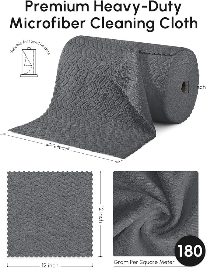 Microfiber Cleaning Cloths Roll 75 Pack Tear Away Microfiber Towels Roll 12 x 12 Lint Free Rags Reusable Cleaning ClothsWashableScratch FreeUltra Absorbent Dish Rags(Dark Grey Ripple)