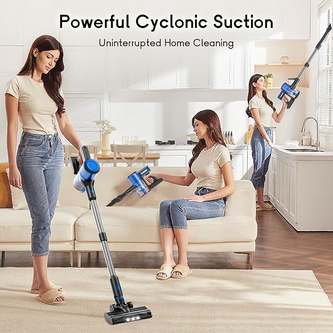 KIKETECH Cordless Vacuum Cleaner 8 in 1 Vacuum Cleaners1.2 L Dust Cup Rechargeable Vacuum Pet for Hair Carpet HardfloorBlue