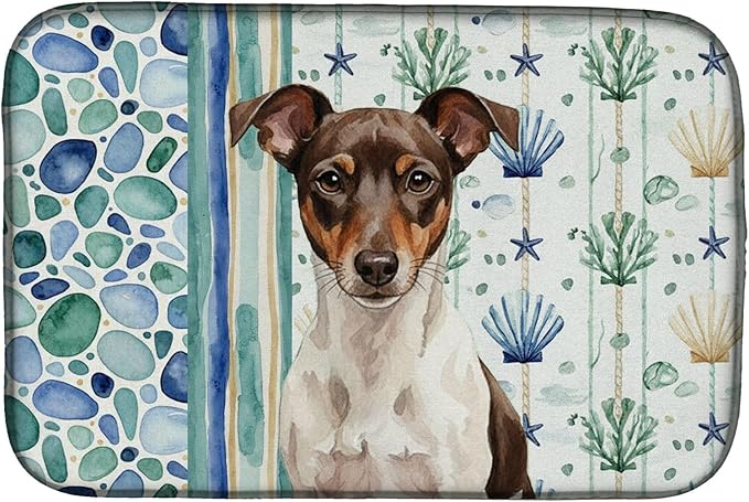Caroline's Treasures Chocolate and White Rat Terrier Coastal Sea Glass Dish Drying Mat Absorbent Dish Drying Mat Pad for Kitchen Counter Dish Drainer Mat for Countertop 14 x 21 Multicolor