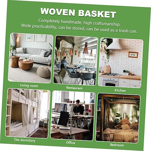 Woven Rattan Trash Can Household Wastebasket Multi Purpose Storage Basket for Bedroom Bathroom Office Random Color Random Color