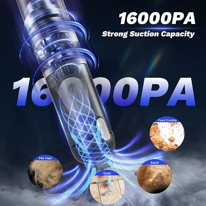 Mini Vacuum CleanerCordless Car Vacuum 4 in 1 Mini Vacuum Cleaner High Power 16000PA Suction Handheld VacuumPortable Vaccum with HEPA Filter for CarsDesktopHome HL159 (Grey)