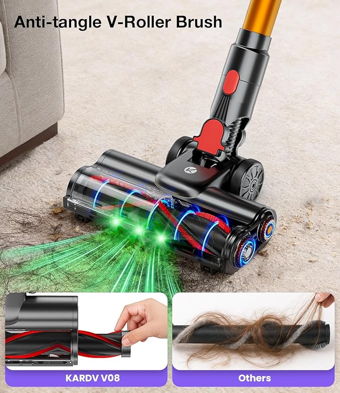 Cordless Vacuum Cleaner 550W 45KPA 65Mins Vacuum Cleaners for Home Stick Vacuum with Self-Standing LED Display &amp Anti-Tangle Wireless Vacumm Lightweight Vacuum for Pet Hair Carpet Floor