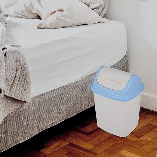 Bathroom Trash Can with Lid 12L Small Square Flip-Top Waste Bin for Kitchen Home Office White and Blue Plastic Garbage Can for Bathroom Wastebasket