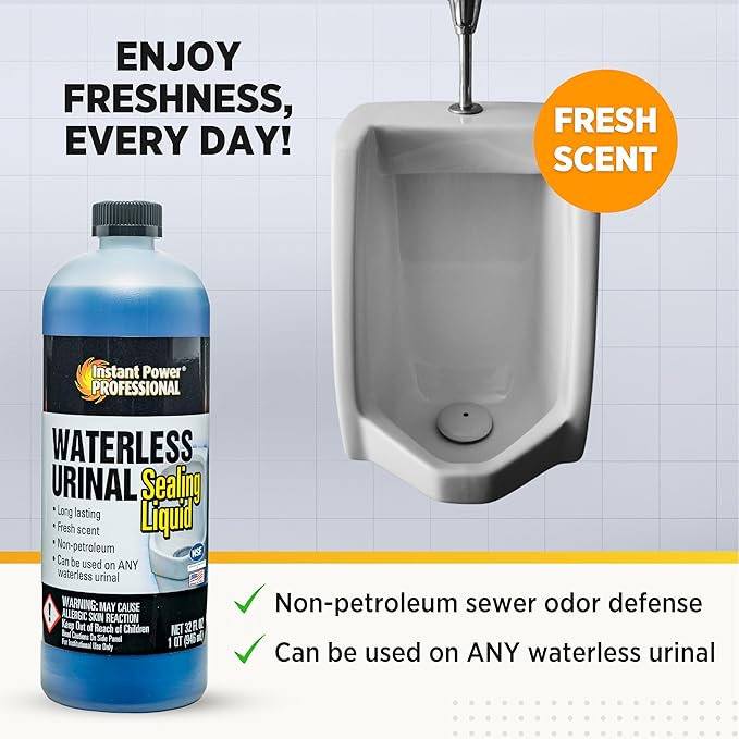 Instant Power Professional Waterless Urinal Sealing Liquid – Cleaner and Deodorizer Ready to Use Neutral pH 32 Fl Oz