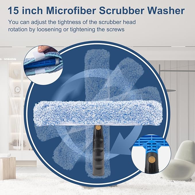 Window Cleaning Kit with 6ft Long Handle 3 Gallon Bucket14 Squeegee15 Microfiber ScrubberSpray Bottle ClothProfessional Window Washing Equipment Cleaner Tool for Outdoor Commercial Household