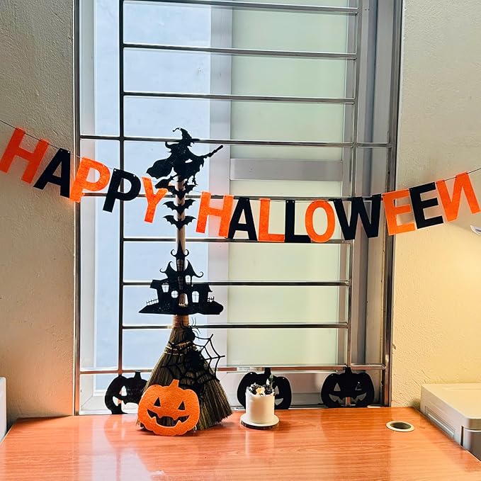 Handmade Vietnamese Straw Broom Single Handle – Free Halloween Decoration Set Witch Broom for Costume Haunted House &amp Indoor Decor Soft Grass Whisk Broom for Sweeping or Display