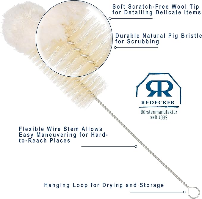 Redecker Natural Pig Bristle and Cotton Cleaning Brush 12-5/8-Inches