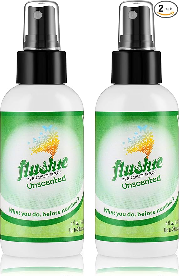 Flushie Pre-Toilet Spray Poop Spray Travel Size Toiletries Bathroom Spray for Toilet Traveling Essentials Poop deodorizer Poop Odor eliminator 4oz (Unscented 2 Pack)