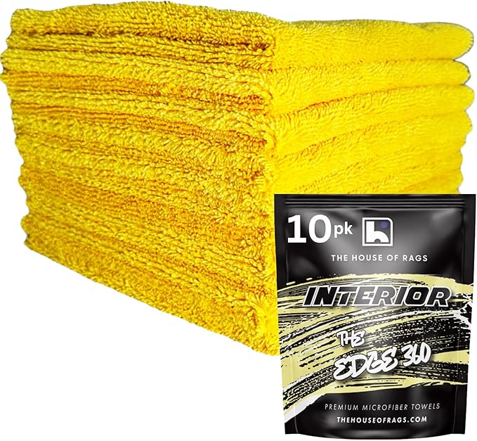 The Edge 360 Interior Microfiber Cleaning Towels 16x16 inches Premium Korean Quality 360 GSM Yellow 10 Pack