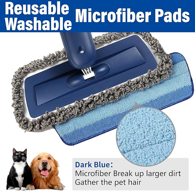 Power Mop for Floor Cleaning with 2 Washable Pads - Wet Dry Microfiber Mop with 720 ml Refillable Bottle for Kitchen Wood Floor Hardwood Laminate Ceramic Tiles Floors Dust Cleaning