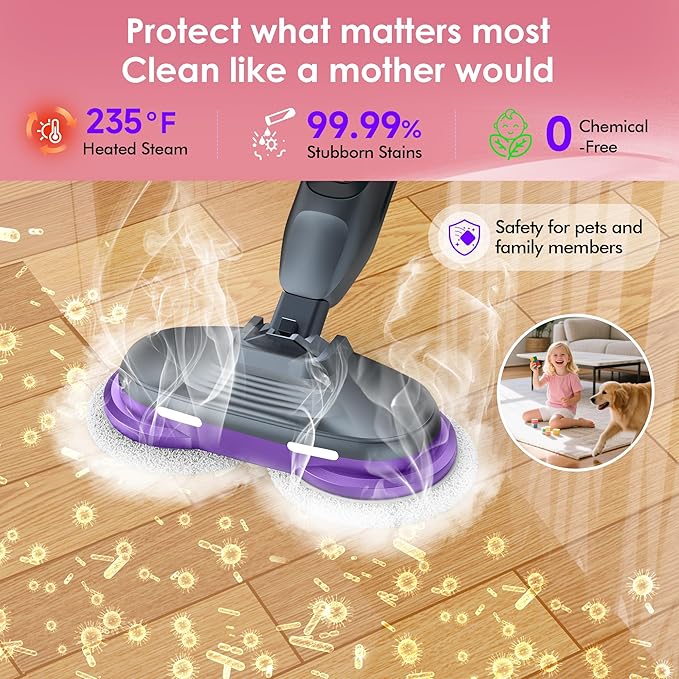 Scrub &amp Steam Mop with Rotating Mop Pads 4 Cleaning Modes &amp LED Headlights 6 Scrub Pads Large Tank Swivel Steering All-in-One Hard Floor Cleaner