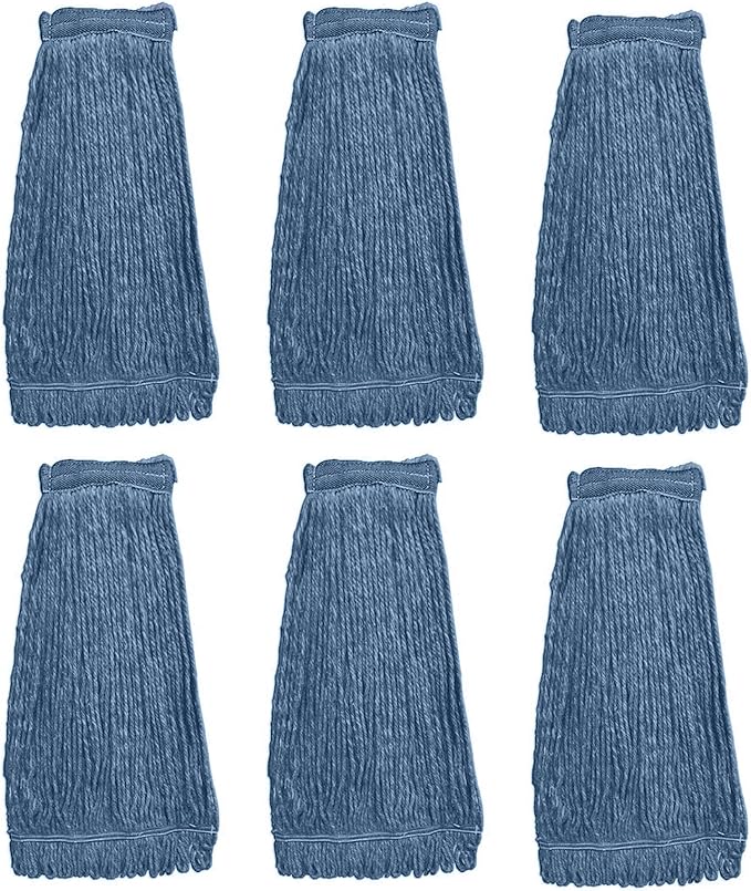 KLEEN HANDLER HEAVY DUTY Commercial Mop Head Replacement Wet Industrial Blue Cotton Looped End String Cleaning Mop Head Refill (Pack of 6)