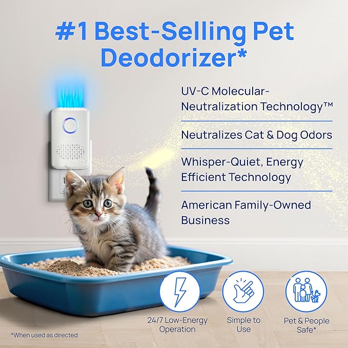 Clarifion ODRx - UV-C Cat Odor Deodorizer &amp Eliminator Removes Cat Pee Smell Filterless Quiet Compact Air Freshener for Bedrooms Living Rooms Litter Box Areas Eliminates Ammonia Odors