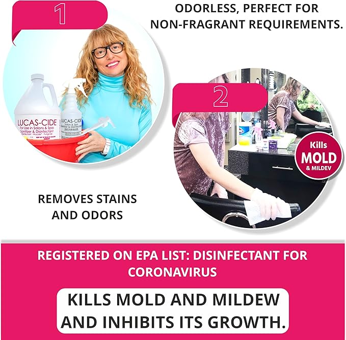LUCAS-CIDE Salon and Spa Disinfectant 1 Gallon (Pink) Bundle with Pump &amp Leak Proof Empty Spray Bottle (32 Oz.)