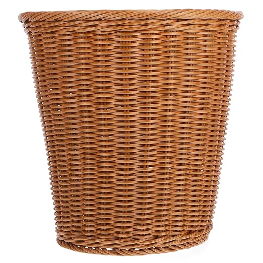 Zerodeko Woven Rattan Trash Can Open Wastebasket 29x29cm Imitated Rattan Style Home Rubbish Storage Container for Kitchen Bathroom Bedroom