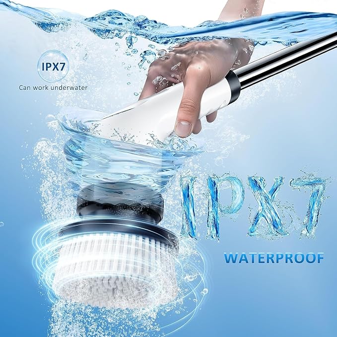 PUNOMO Electric Spin Scrubber 2026 Upgraded Cordless Cleaning Brush Bathroom Scrubber with 8 Replaceable Brush Heads Adjustable Long Handle Power Scrubber for Bathtub Shower Kitchen Floo