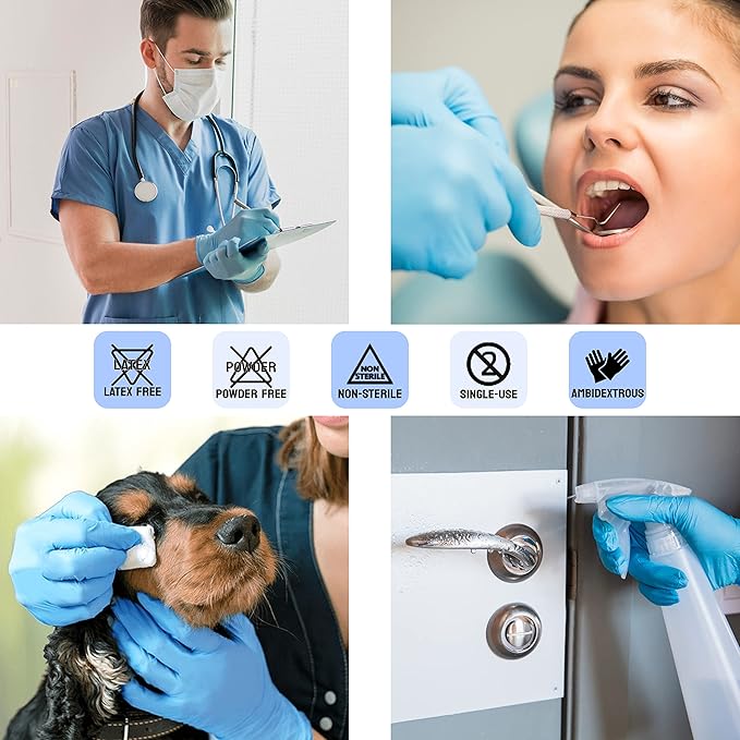 Safe Health NITRO-V Nitrile-Vinyl Synthetic Exam Disposable Gloves Latex Free Powder Free Blue Case of 1000 Small Medical Grade Clinic Nursing Food Hair Salon Cleaning Housework