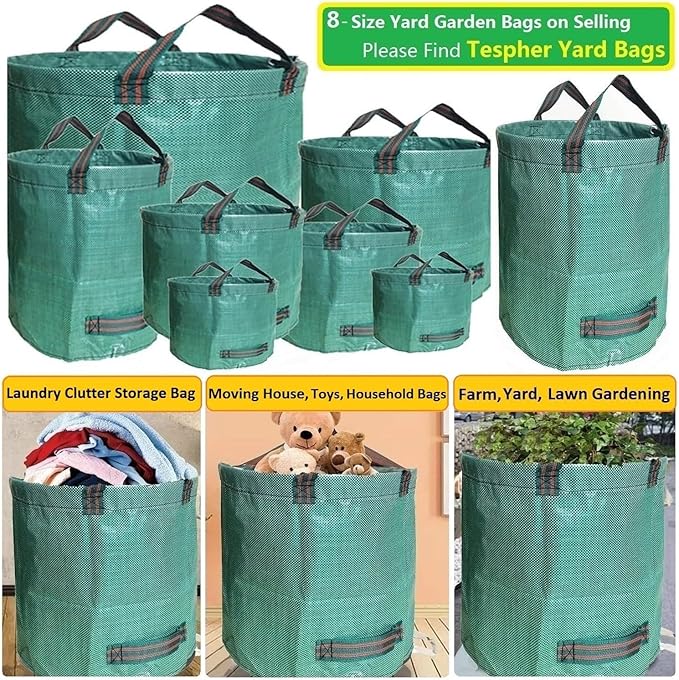 Professional 3-Pack 80 Gallons Lawn Garden Bags (D26H33 inch) Reusable Yard Waste Bags with Gardening Gloves for Leaf BagGarden PruningPatio Trash ContainerLawn WeedsGrass Clippings Bag 4 Handles