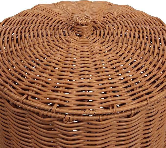 happimess HPM1406B-SET2 Ollie Coastal Contemporary Resin 4.7-Gallon Tapered Round Wicker Watebasket with Lid Brown (Set of 2)