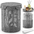 Ctosree 1.3 Gallons Small Wicker Trash Can with Lid Handle Woven Wicker Rattan Bathroom Waste Basket Boho Trash Basket with 100 Plastic Garbage Bags for Bedroom Office Laundry (Scalloped Style Gray)