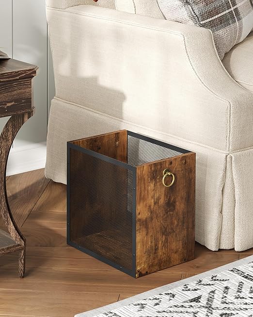 Trash Can 4.5 Gallon Rectangular Garbage Container Waste Basket Trash Bin for Bedroom Office Bathroom Kitchen Waste Rustic Brown and Black TCW33BF