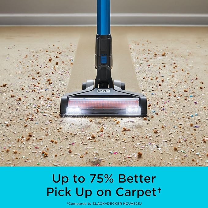 BLACK+DECKER Cordless Vacuum Powerseries Extreme Stick Vacuum Cordless Rechargeable Interchangeable Floorhead with Crevice Attachment 3 Speed Control Lightweight Blue (BSV2020G)