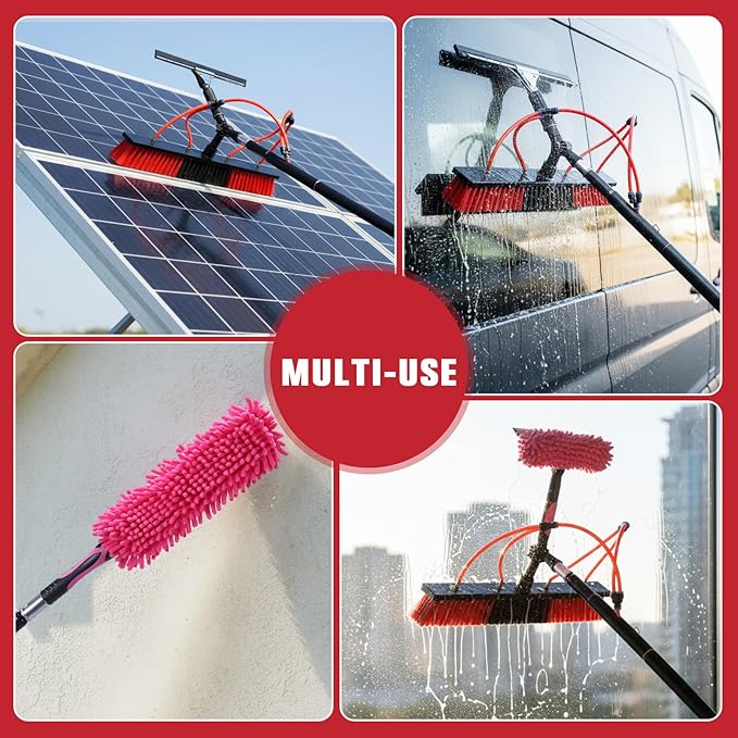 Solar Panel Cleaner Height Adjustable Extendable Solar Panel Washing Tool with 180° Rotating Brushhead for Solar Panel Roof Car