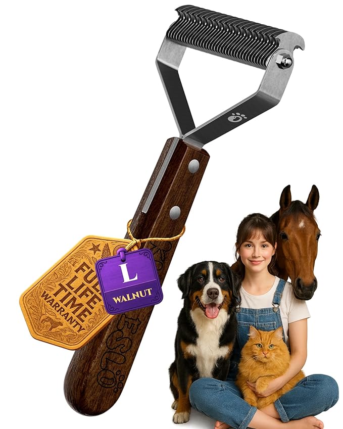 Dog Brush for Shedding 20 Blade Dematting Tool Pet Brush Dual Side Undercoat Rake for Large Medium Small Dogs and Cats Shedding Dog Comb for Grooming Premium Wood Handle