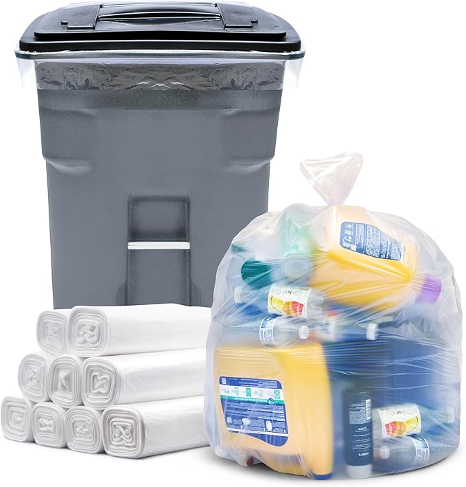Veska 64-65 Gallon Clear Trash Bags 120 Count Bulk Large Clear Trash Bags Heavy Duty Garbage Bags Large Garbage Bags and Trash Can Liners 120 Bags on Roll