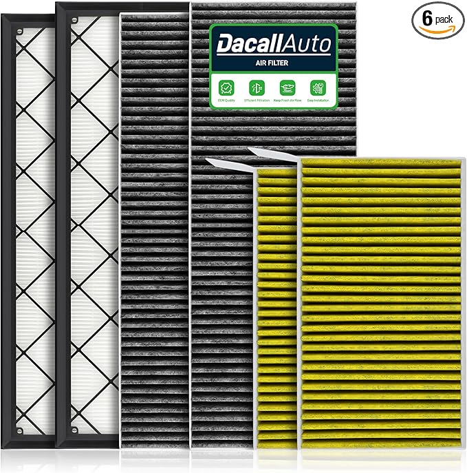 6pcs Activated Carbon Cabin Air Filter HEPA Air Intake Filter Set for Model Y 2020 2022 2023 2024 2025 2026 (Not Fit for Tesla Model Y Long Range 2021) Replace 1658375-00-A 1658376-00-A