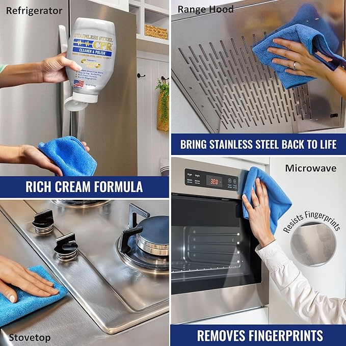Stainless Steel CPR Kitchen Stainless Steel Cleaner and Polish for Appliances- Cleaner Removes Fingerprints Water Marks and Grease. Refrigerator Cleaners Stoves &amp Dishwashers (18 Ounce (Pack of