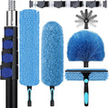 30ft High Ceiling Duster Kits with 5-24ft Heavy Duty Extension Pole - Fan Blade Cleaner Cobweb Remover &amp Blue Window Squeegee Kit Washable Dust Brush for High Roof and Glass Surfaces