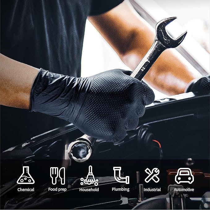 10 Mil Diamond Textured Nitrile Gloves Heavy Duty Disposable Extra Thick Latex &amp Powder Free Chemical and Puncture Resistant Ideal for Auto Repair Cleaning Painting X-Large