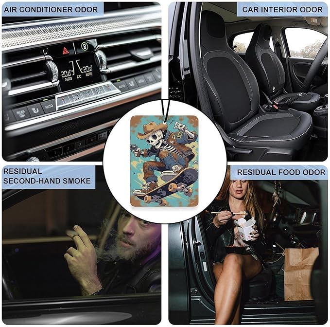 5PCS Car Air Freshener Hanging Personalized Double Sided Skull Cowboy Car Fresheners Long Lasting New Cars Scents Cute Automotive Freshies for Closets Drawers (tea)