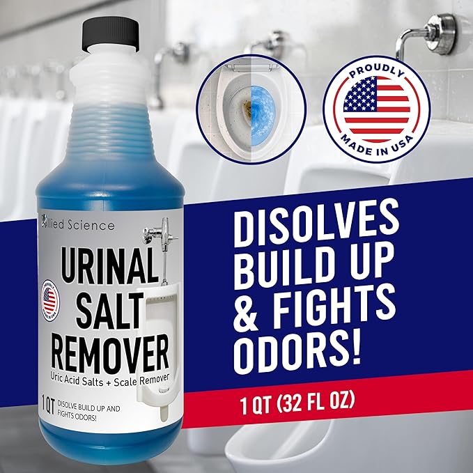 Urinal Salt Calcium and Mineral Scale Remover - Eliminates Urine Odor Destroys Uric Acid Salt Deposit Buildup - 32 FL OZ 4 BOTTLES