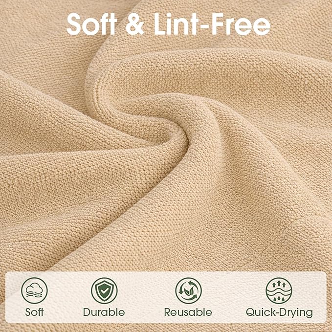 Microfiber Cleaning Cloth Roll - 100 Pack Tear Away Microfiber Paper Towels Reusable Washable Scratch-Free Kitchen Towels for Car Home Kitchen Glass Dishes (Wheat Beige)