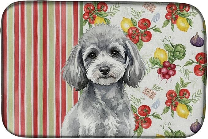 Caroline's Treasures Toy Silver Poodle Vegetables Dish Drying Mat Absorbent Dish Drying Mat Pad for Kitchen Counter Dish Drainer Mat for Countertop 14 x 21 Multicolor