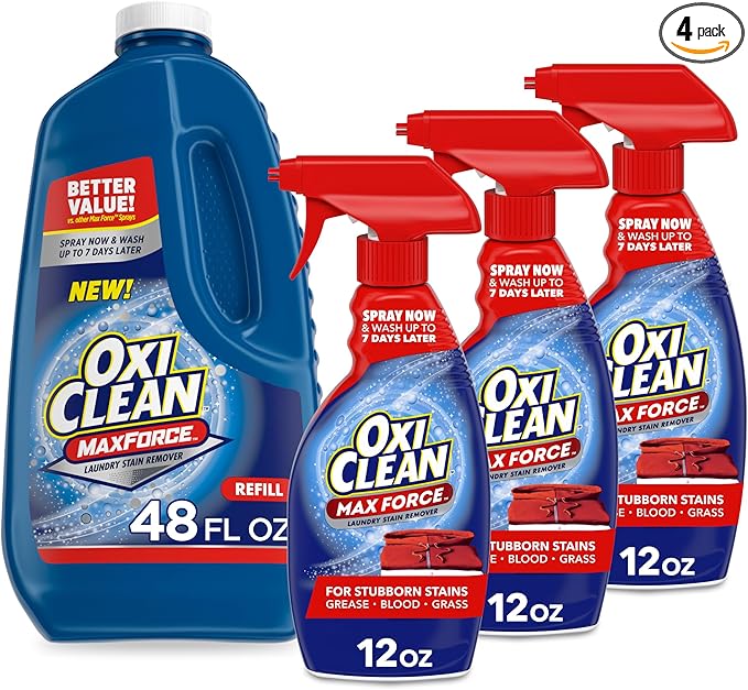 Bundle of OxiClean Max Force Laundry Stain Remover Spray 12 Fl. Oz 3-Pack + OxiClean Max Force Laundry Stain Remover Spray Refill 48 fl oz