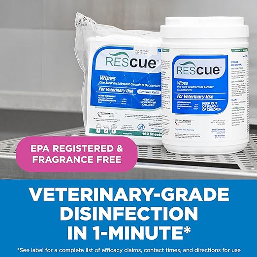 REScue One-Step Disinfectant Cleaner &amp Deodorizer Wipes for Vet Use – Cleaner for Kennels Litter Boxes Vet Offices Pet Grooming Surfaces Pet Boarding – Wipes Canister Refill 160 Count (6 Pack