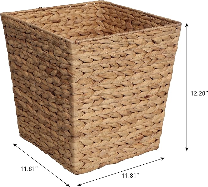 happimess HPM1402A-SET2 Theo Coastal Farmhouse Handwoven Water Hyacinth 4.8-Gallon Tapered Square Wicker Watebasket Natural (Set of 2)