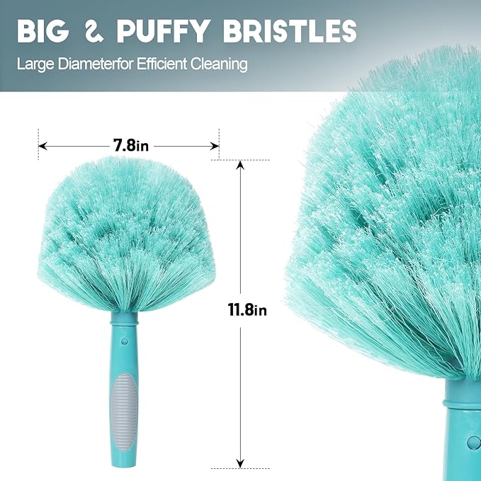 20 Feet High Reach Cobweb Duster with 5-12Ft Extension Pole Webster Cobweb Duster with 3-Stage Telescopic Aluminum Pole Spider Web Brush for Outdoor &amp Indoor Cleaning - Soft Bristles.