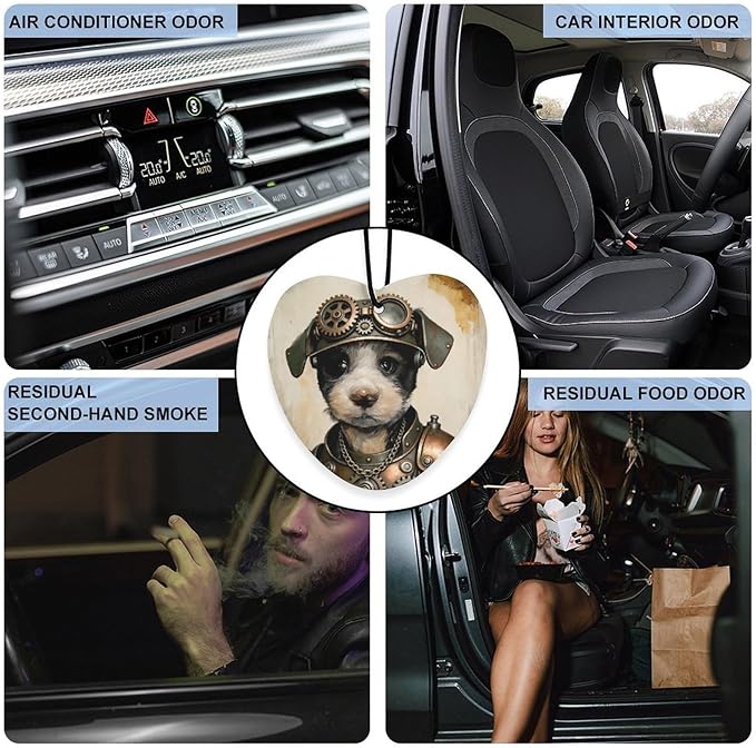 5PCS Car Air Freshener Hanging Personalized Double Sided Steampunk Puppy Car Fresheners Long Lasting New Cars Scents Cute Automotive Freshies for Closets Drawers (tea)