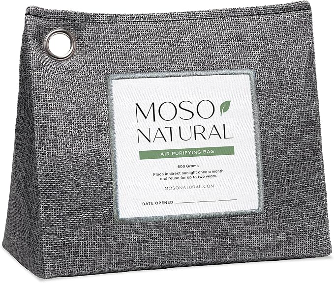Moso Natural Air Purifying Bag 600g Premium Bamboo Charcoal Odor Absorber Room Deodorizer for Large Spaces Bedroom Kitchen Basement Pet Odor Eliminator for Home 21oz Charcoal Bags