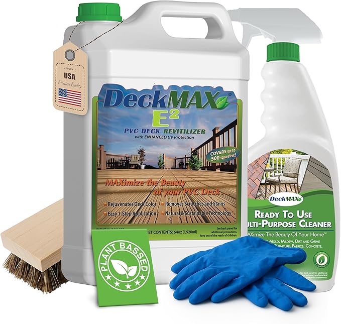 E2 PVC Deck Revitalizer - PVC Color Restorer. Rejuvenates Your Deck &amp Removes Stains &amp Scuffs. The E2 Bundle Contains What You Need to Clean &amp Restore Original Color to PVCs &amp Decks