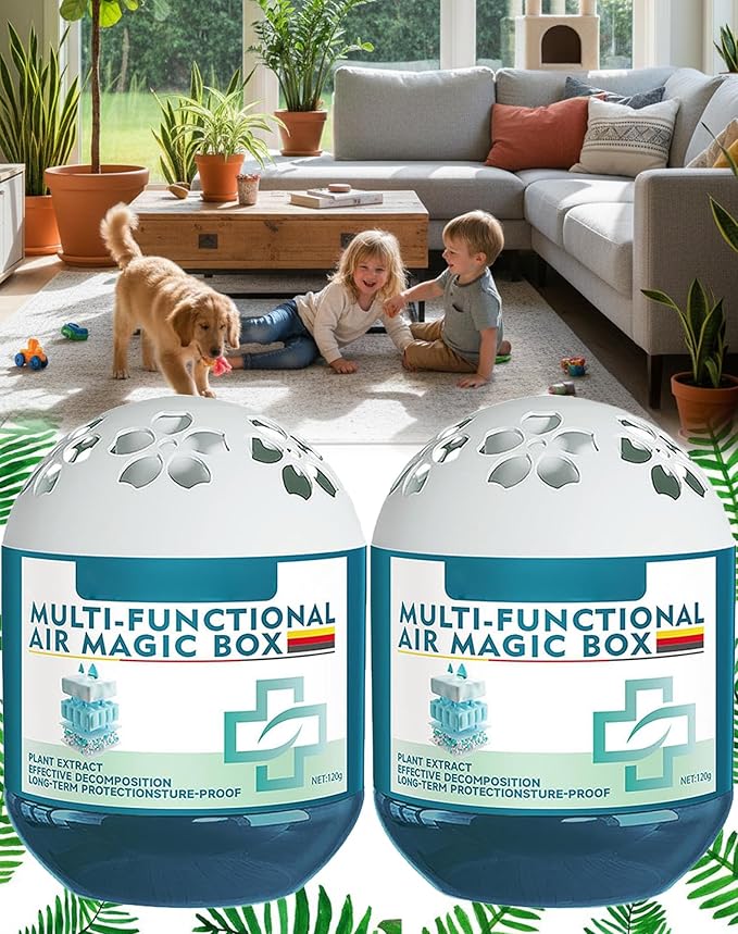 Indoor Air Purification Dust Removal Magic Box Bringing Health to the Family 120g Automatic Dust Collection Air Purifier Magic Box Plant Extract Long-Lasting Freshness for Pet Areas Home (2pcs)