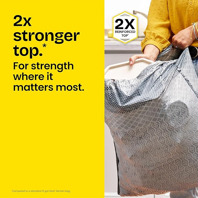 Glad ForceFlex MaxStrength Drawstring XL Kitchen Trash Bags 20 Gal Gain 80 Ct (Package May Vary)