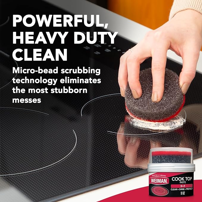 Weiman Cooktop Cleaner Paste Easily Remove Burned-On Food Grease and Watermarks Leaving Your Glass Cook Top Sparkling