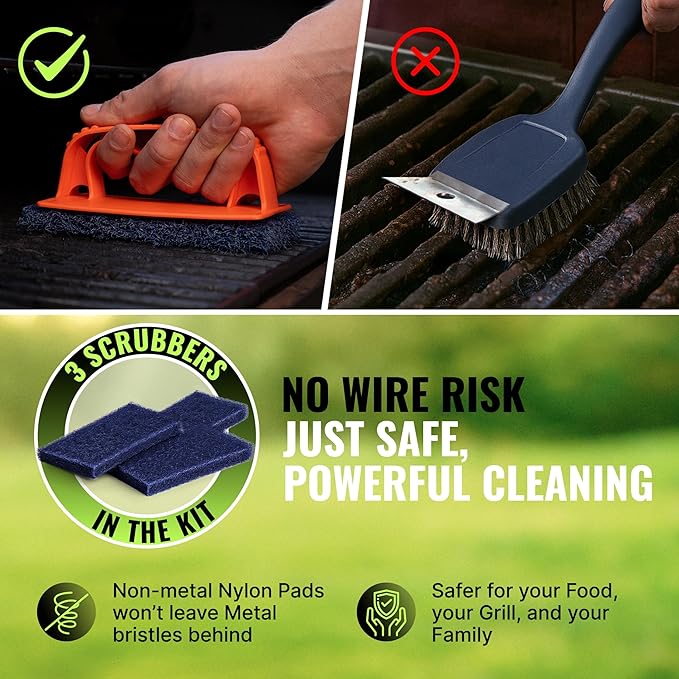 Citrusafe Grill Cleaning Kit - BBQ Cleaner Exterior Cleaner Grill &amp Griddle Scrubber 3CT Microfiber Towel